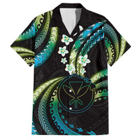 Hawaii Map Kanaka Maoli Family Matching Off Shoulder Short Dress and Hawaiian Shirt Fantastic Frangipani Chartreuse Cyan LT01 Dad's Shirt - Short Sleeve Cyan - Polynesian Pride