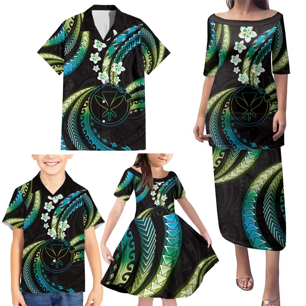 Hawaii Map Kanaka Maoli Family Matching Puletasi and Hawaiian Shirt Fantastic Frangipani Chartreuse Cyan LT01 - Polynesian Pride
