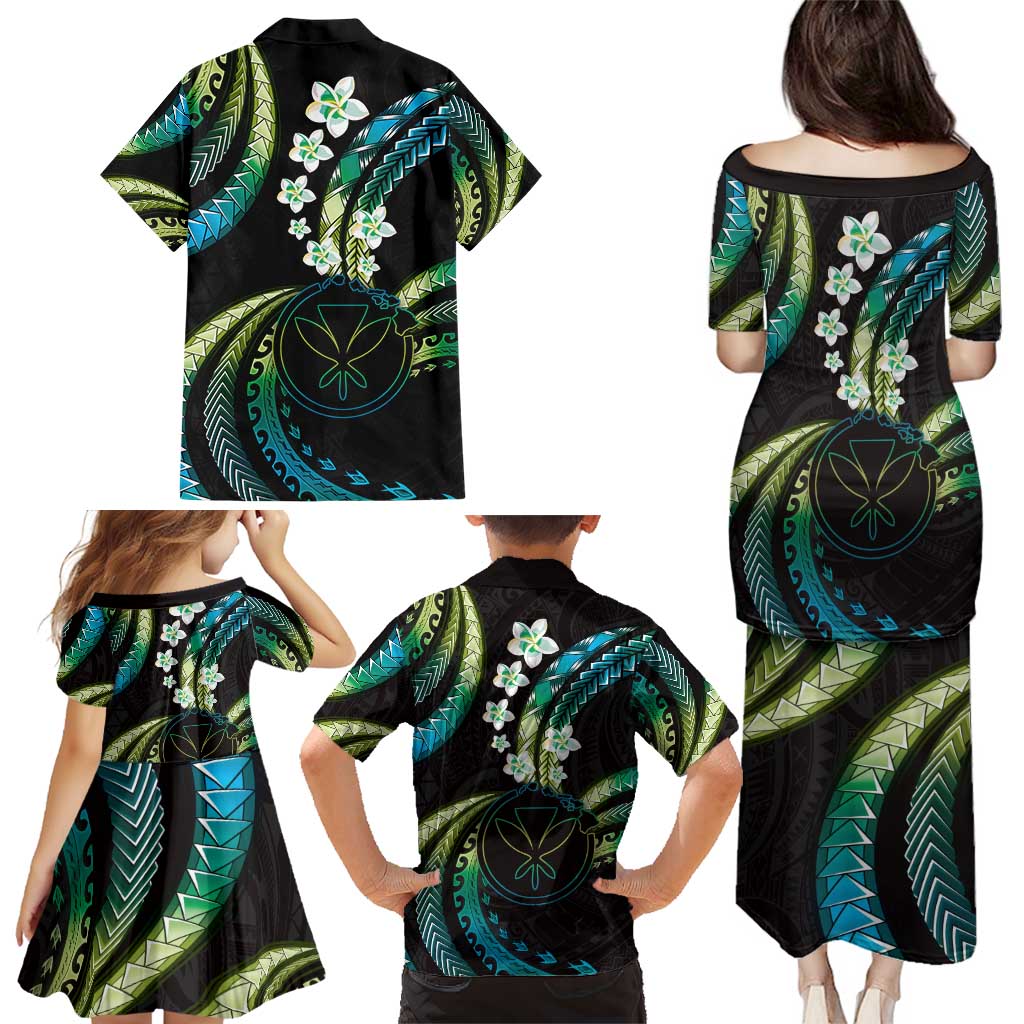 Hawaii Map Kanaka Maoli Family Matching Puletasi and Hawaiian Shirt Fantastic Frangipani Chartreuse Cyan LT01 - Polynesian Pride