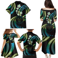 Hawaii Map Kanaka Maoli Family Matching Puletasi and Hawaiian Shirt Fantastic Frangipani Chartreuse Cyan LT01 - Polynesian Pride