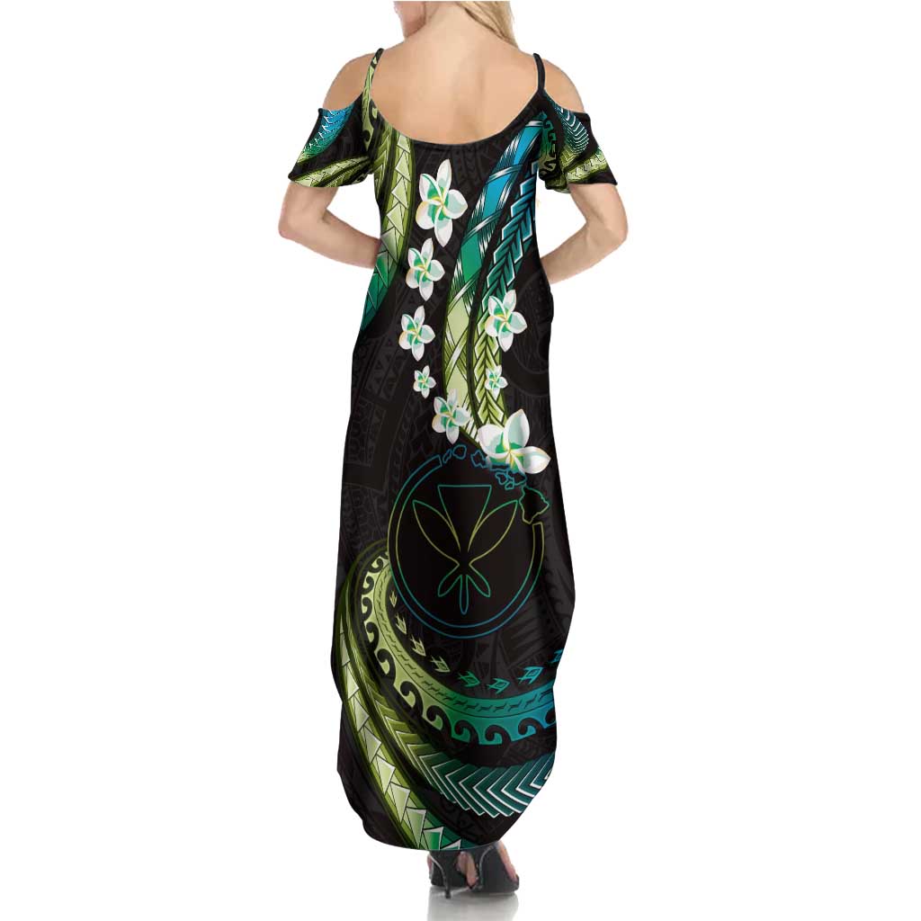 Hawaii Map Kanaka Maoli Family Matching Summer Maxi Dress and Hawaiian Shirt Fantastic Frangipani Chartreuse Cyan LT01 - Polynesian Pride
