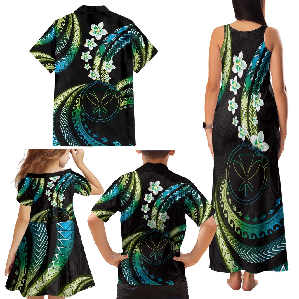 Hawaii Map Kanaka Maoli Family Matching Tank Maxi Dress and Hawaiian Shirt Fantastic Frangipani Chartreuse Cyan LT01 - Polynesian Pride