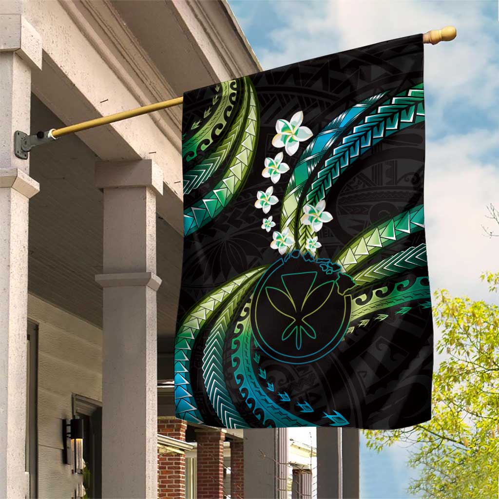 Hawaii Map Kanaka Maoli Garden Flag Fantastic Frangipani Chartreuse Cyan