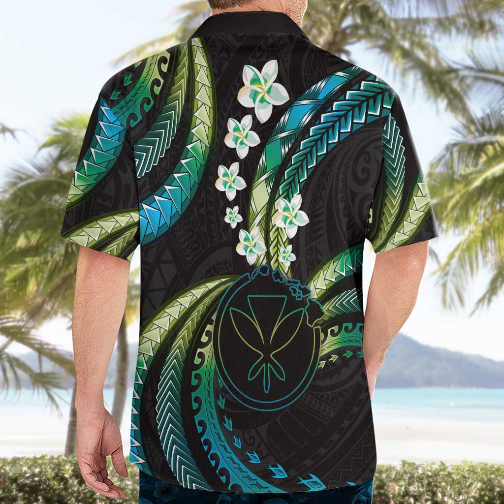 Hawaii Map Kanaka Maoli Hawaiian Shirt Fantastic Frangipani Chartreuse Cyan
