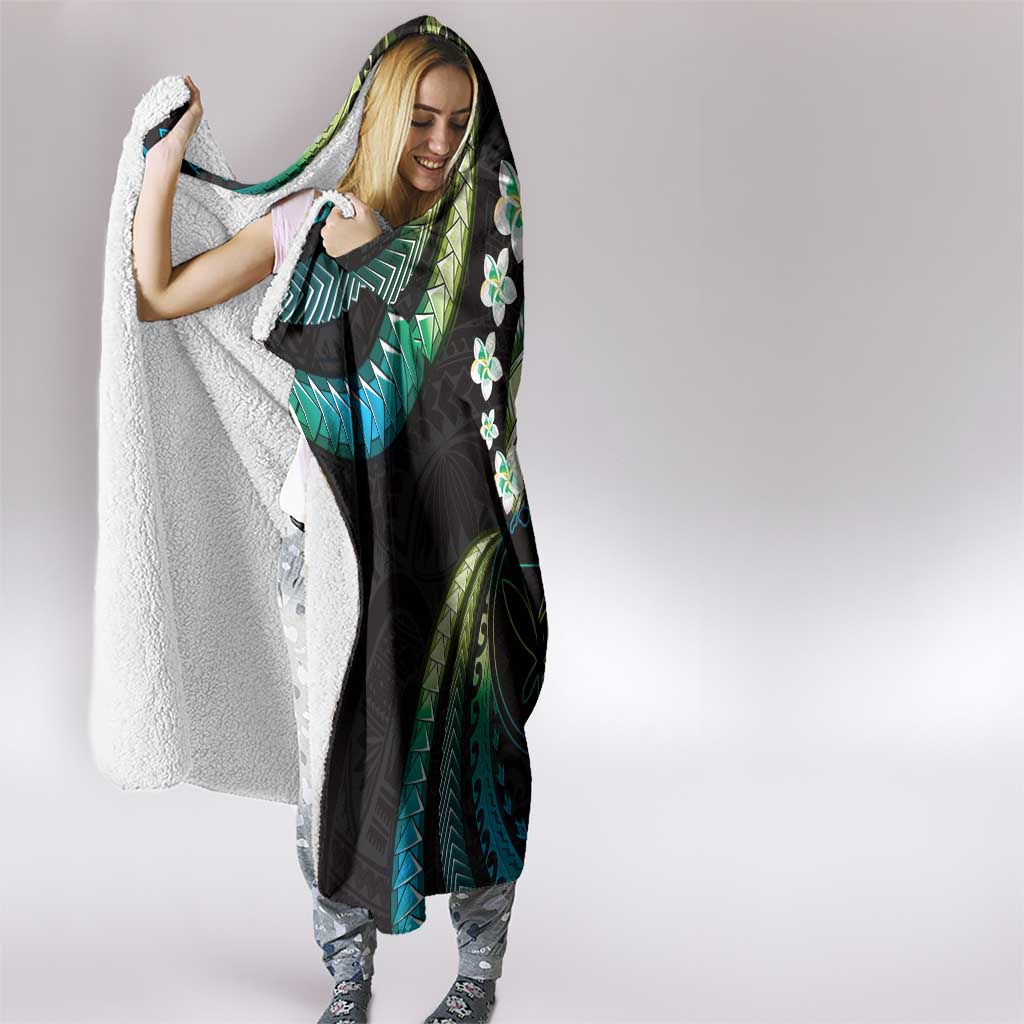 Hawaii Map Kanaka Maoli Hooded Blanket Fantastic Frangipani Chartreuse Cyan
