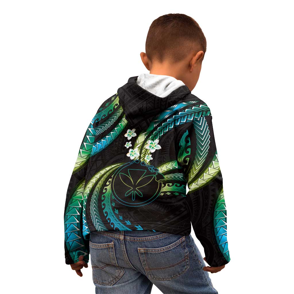 Hawaii Map Kanaka Maoli Kid Hoodie Fantastic Frangipani Chartreuse Cyan