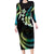 Hawaii Map Kanaka Maoli Long Sleeve Bodycon Dress Fantastic Frangipani Chartreuse Cyan