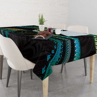 Hawaii Map Kanaka Maoli Tablecloth Fantastic Frangipani Chartreuse Cyan