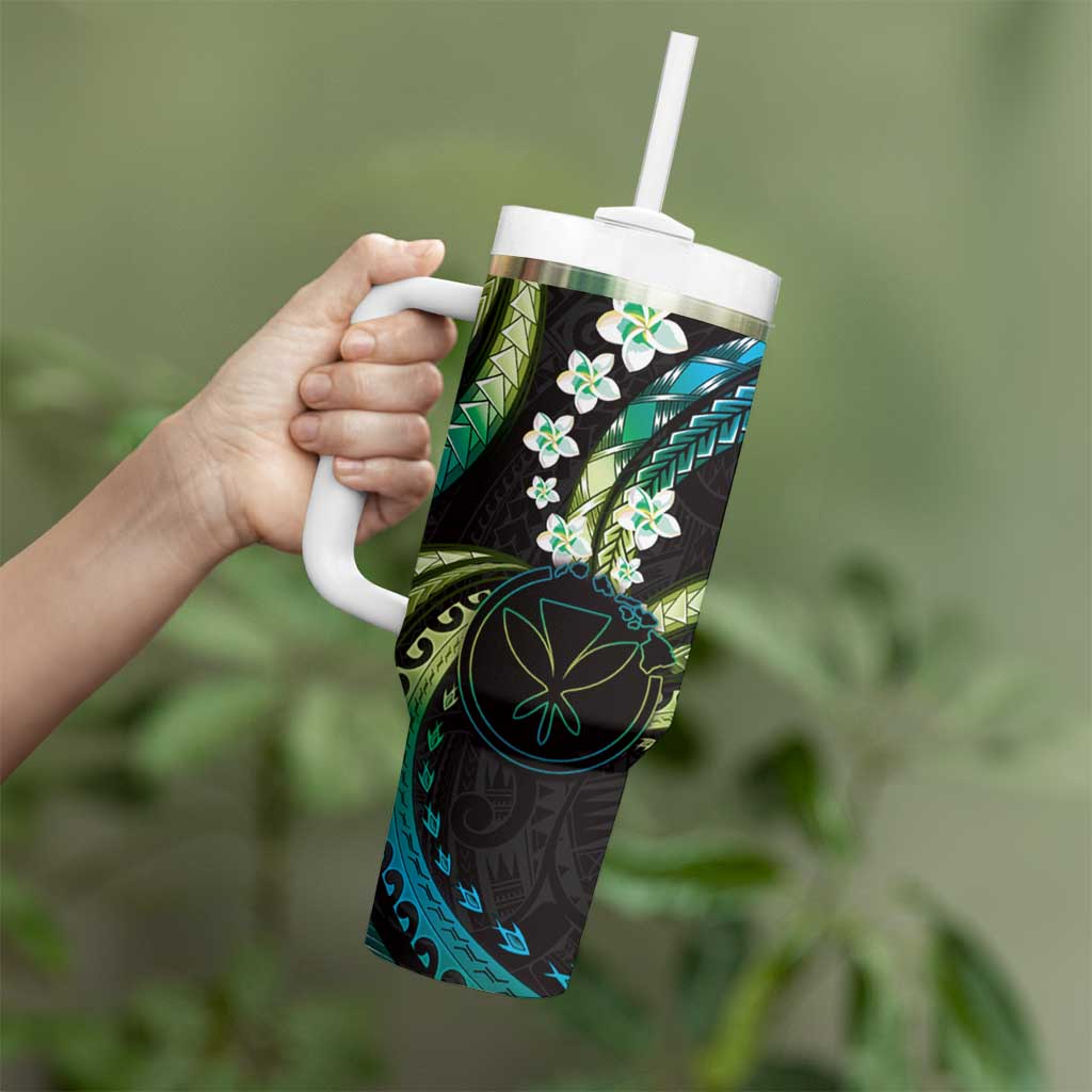 Hawaii Map Kanaka Maoli Tumbler With Handle Fantastic Frangipani Chartreuse Cyan