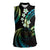 Hawaii Map Kanaka Maoli Women Sleeveless Polo Shirt Fantastic Frangipani Chartreuse Cyan