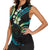 Hawaii Map Kanaka Maoli Women Sleeveless Polo Shirt Fantastic Frangipani Chartreuse Cyan