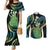 Hawaii King Kamehameha Couples Matching Mermaid Dress and Long Sleeve Button Shirt Fantastic Plumeria Chartreuse Cyan