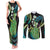 Hawaii King Kamehameha Couples Matching Tank Maxi Dress and Long Sleeve Button Shirt Fantastic Plumeria Chartreuse Cyan