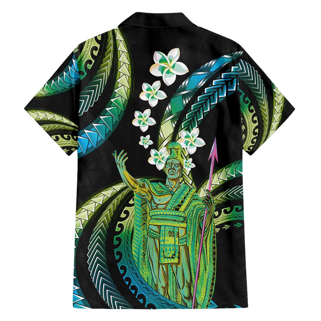 Hawaii King Kamehameha Family Matching Short Sleeve Bodycon Dress and Hawaiian Shirt Fantastic Plumeria Chartreuse Cyan LT01 - Polynesian Pride