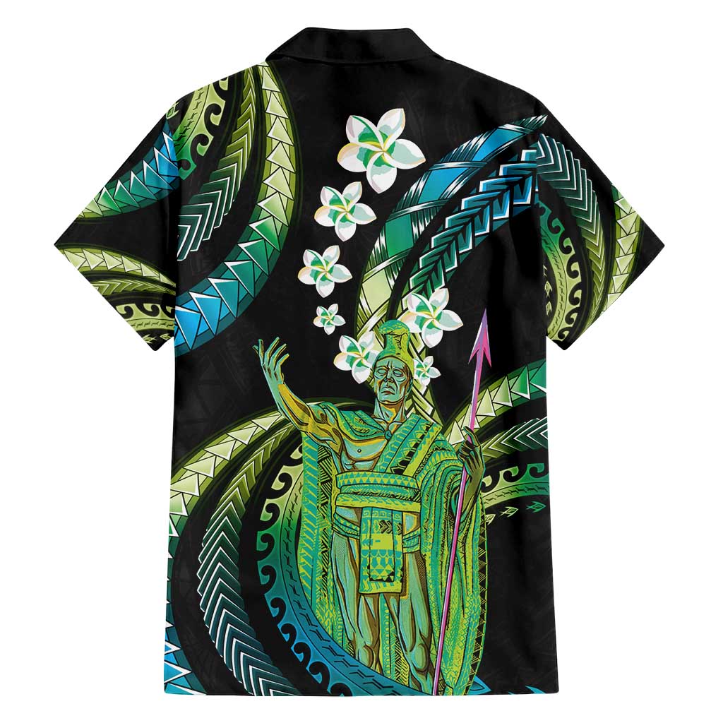 Hawaii King Kamehameha Family Matching Summer Maxi Dress and Hawaiian Shirt Fantastic Plumeria Chartreuse Cyan LT01 - Polynesian Pride