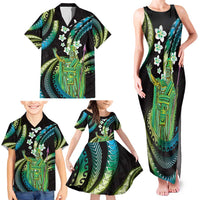 Hawaii King Kamehameha Family Matching Tank Maxi Dress and Hawaiian Shirt Fantastic Plumeria Chartreuse Cyan LT01 - Polynesian Pride