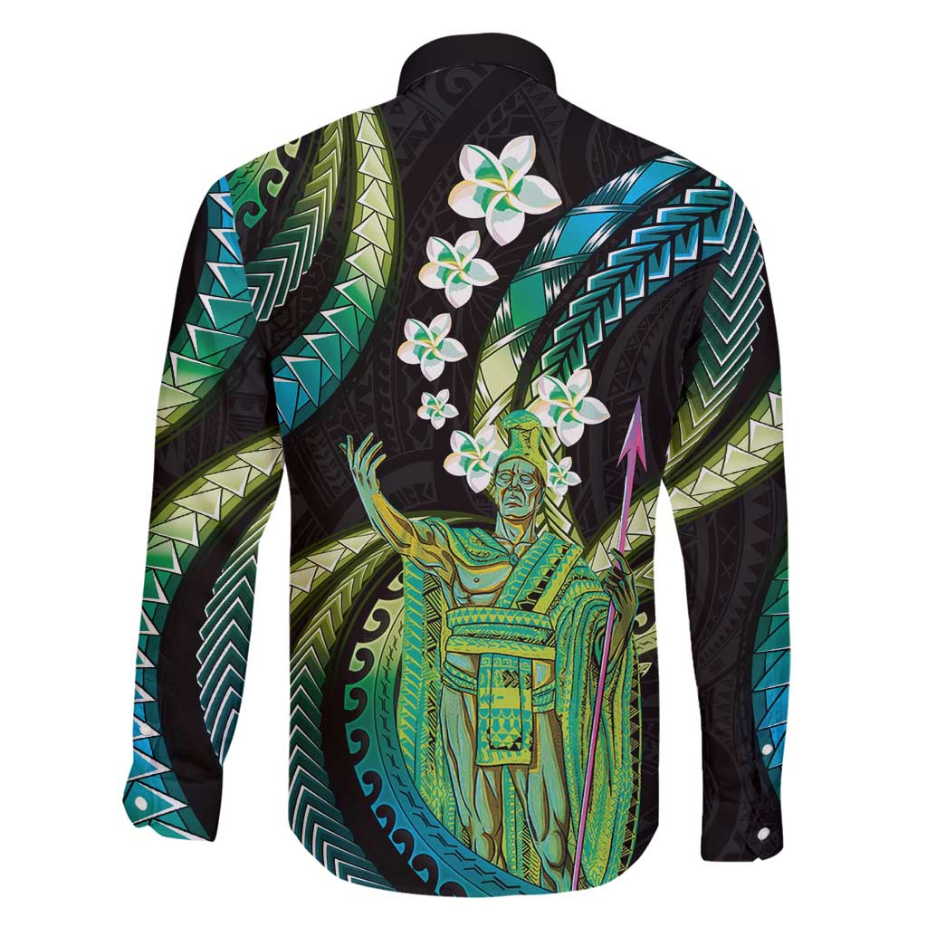 Hawaii King Kamehameha Family Matching Tank Maxi Dress and Hawaiian Shirt Fantastic Plumeria Chartreuse Cyan LT01 - Polynesian Pride