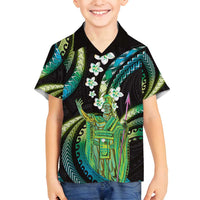 Hawaii King Kamehameha Family Matching Tank Maxi Dress and Hawaiian Shirt Fantastic Plumeria Chartreuse Cyan LT01 Son's Shirt Cyan - Polynesian Pride