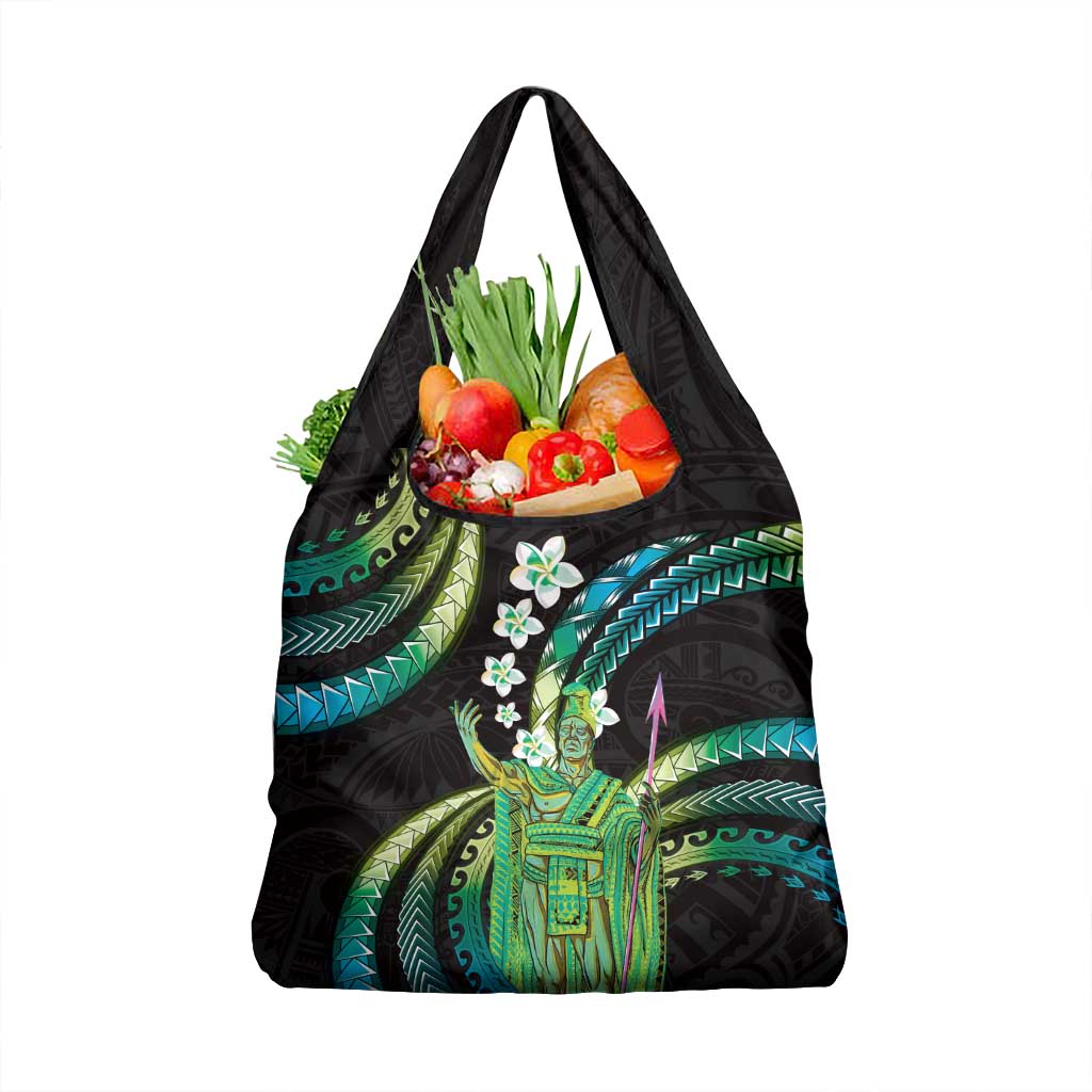 Hawaii King Kamehameha Grocery Bag Fantastic Plumeria Chartreuse Cyan LT01 1-pack One Size Cyan - Polynesian Pride