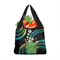 Hawaii King Kamehameha Grocery Bag Fantastic Plumeria Chartreuse Cyan LT01 1-pack One Size Cyan - Polynesian Pride