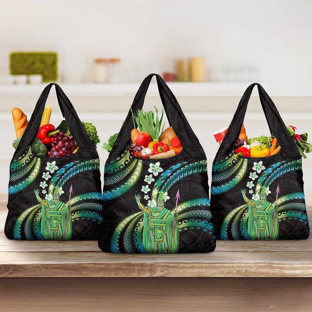Hawaii King Kamehameha Grocery Bag Fantastic Plumeria Chartreuse Cyan LT01 3-pack One Size Cyan - Polynesian Pride