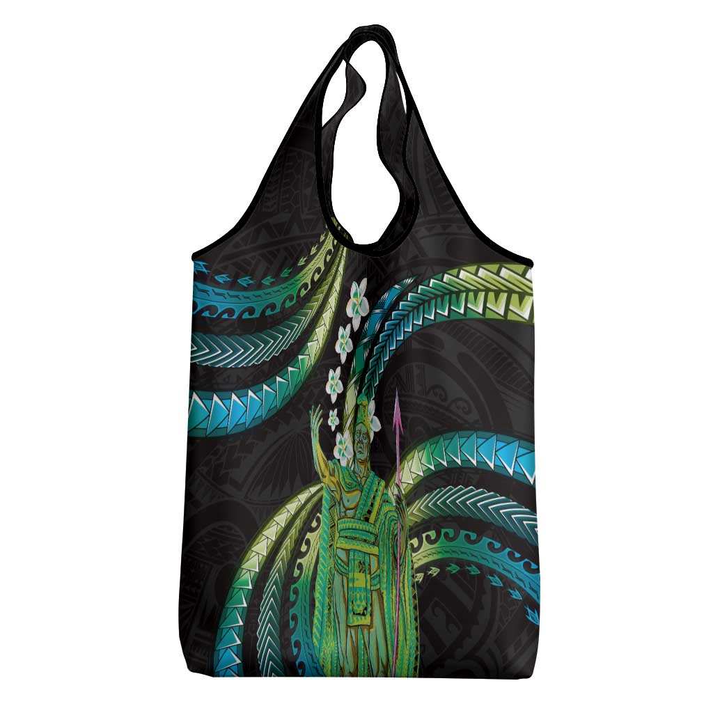 Hawaii King Kamehameha Grocery Bag Fantastic Plumeria Chartreuse Cyan LT01 - Polynesian Pride