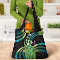 Hawaii King Kamehameha Grocery Bag Fantastic Plumeria Chartreuse Cyan LT01 - Polynesian Pride