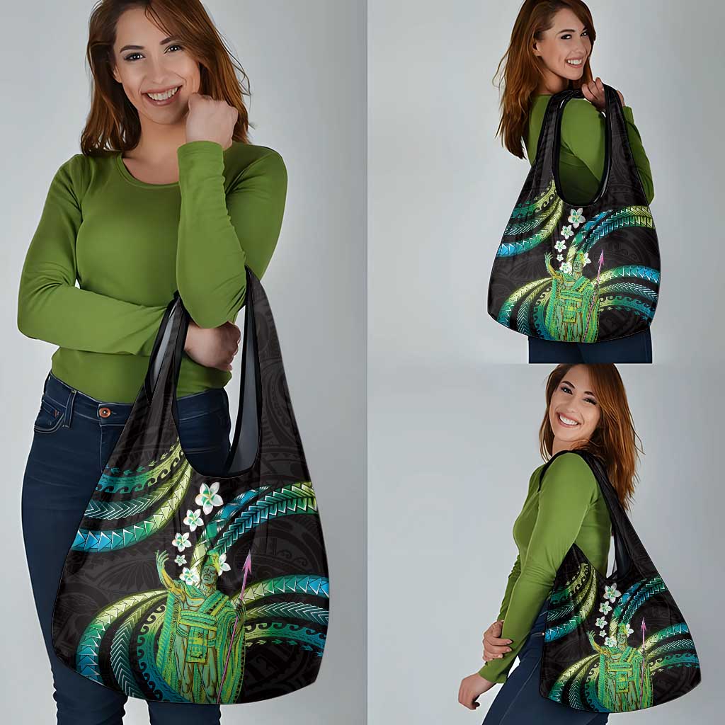 Hawaii King Kamehameha Grocery Bag Fantastic Plumeria Chartreuse Cyan LT01 - Polynesian Pride