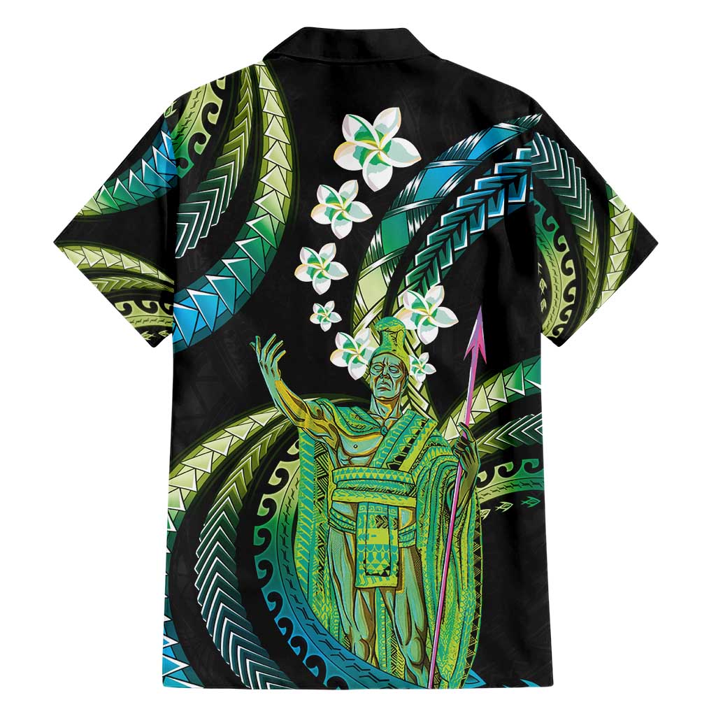 Hawaii King Kamehameha Hawaiian Shirt Fantastic Plumeria Chartreuse Cyan