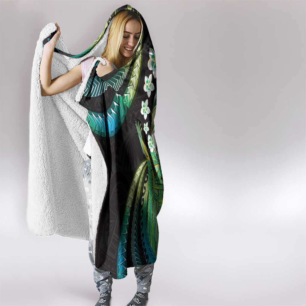 Hawaii King Kamehameha Hooded Blanket Fantastic Plumeria Chartreuse Cyan