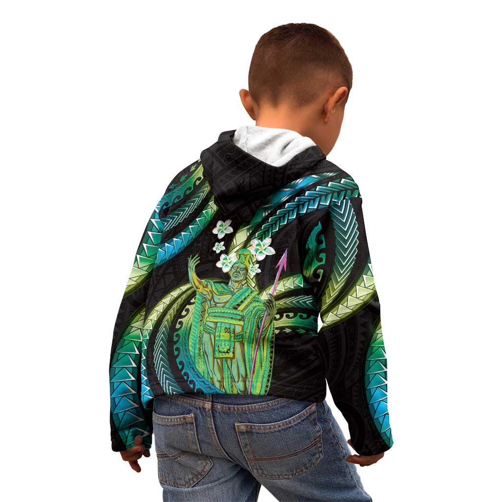 Hawaii King Kamehameha Kid Hoodie Fantastic Plumeria Chartreuse Cyan