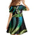 Hawaii King Kamehameha Kid Short Sleeve Dress Fantastic Plumeria Chartreuse Cyan