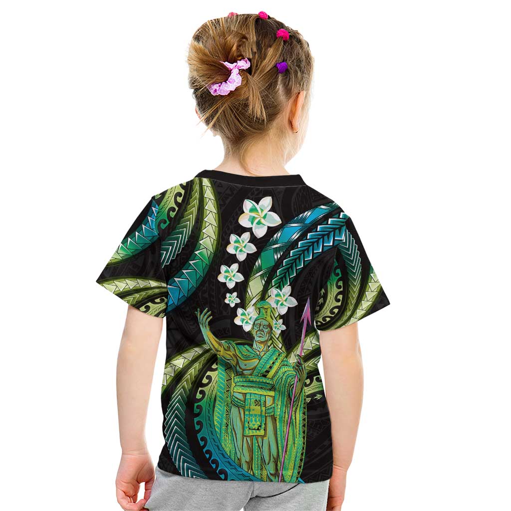 Hawaii King Kamehameha Kid T Shirt Fantastic Plumeria Chartreuse Cyan