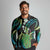 Hawaii King Kamehameha Long Sleeve Polo Shirt Fantastic Plumeria Chartreuse Cyan
