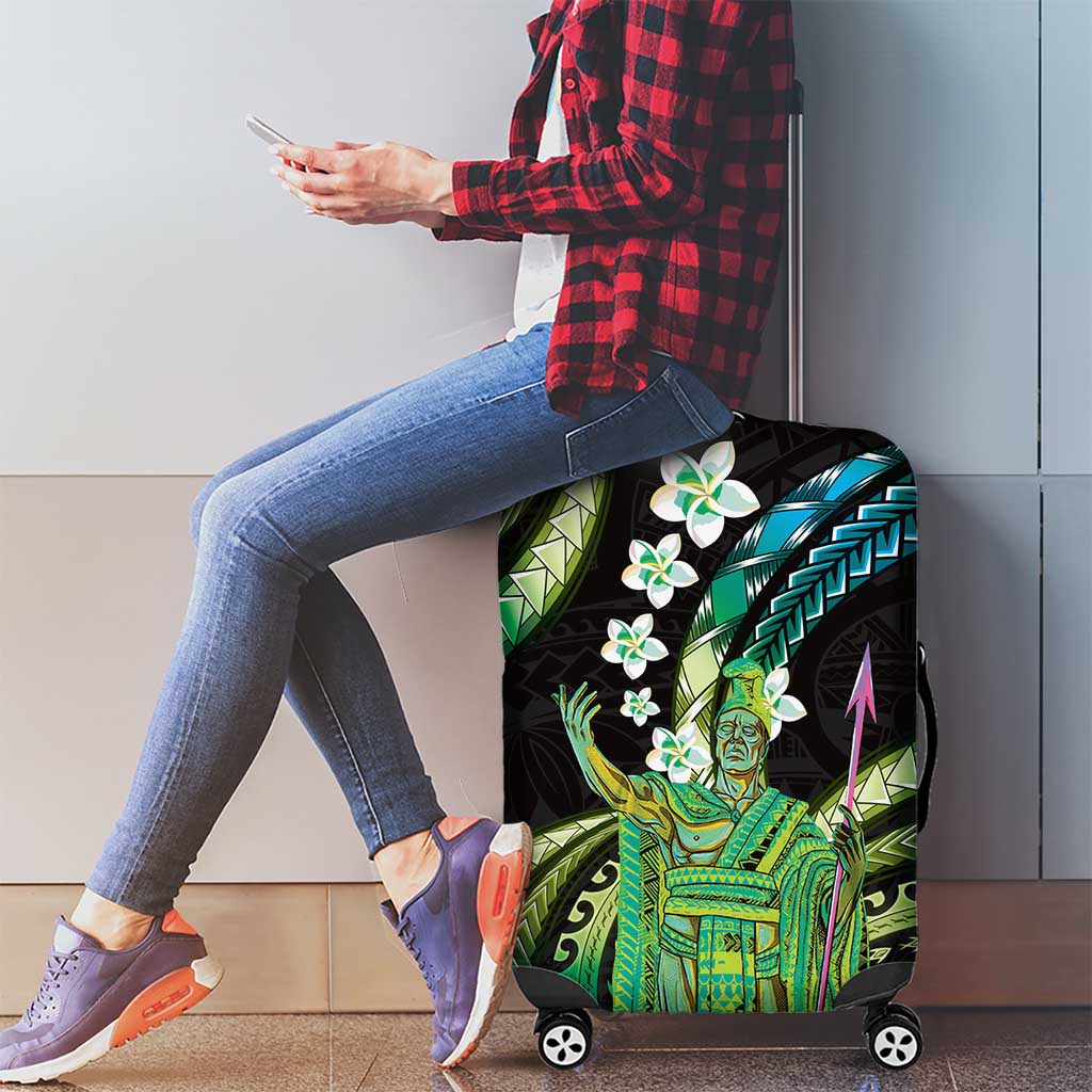 Hawaii King Kamehameha Luggage Cover Fantastic Plumeria Chartreuse Cyan