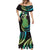 Hawaii King Kamehameha Mermaid Dress Fantastic Plumeria Chartreuse Cyan