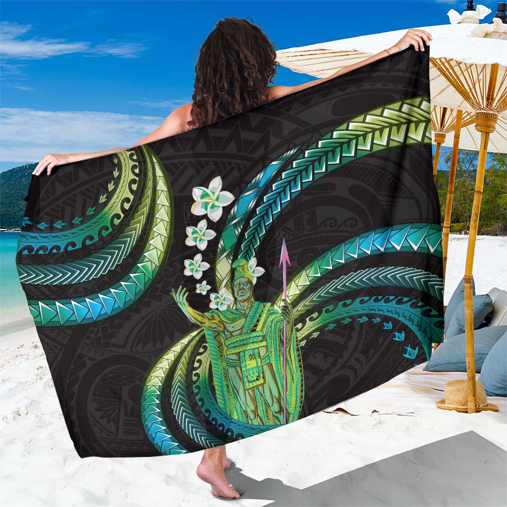 Hawaii King Kamehameha Sarong Fantastic Plumeria Chartreuse Cyan