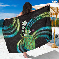 Hawaii King Kamehameha Sarong Fantastic Plumeria Chartreuse Cyan