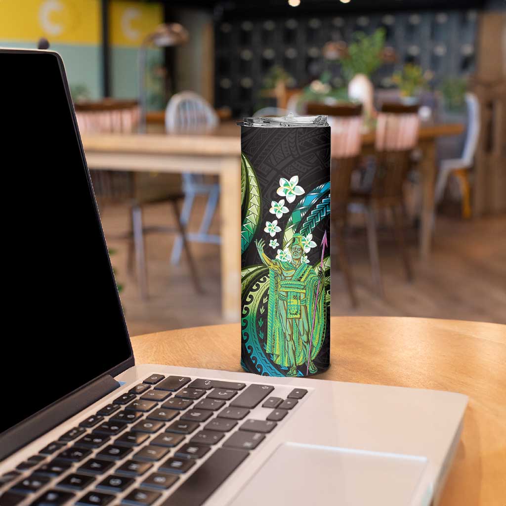 Hawaii King Kamehameha Skinny Tumbler Fantastic Plumeria Chartreuse Cyan