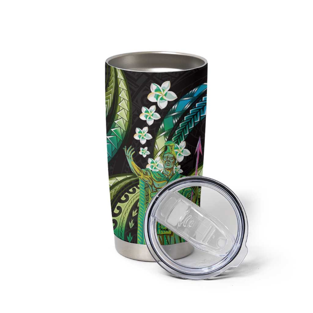 Hawaii King Kamehameha Tumbler Cup Fantastic Plumeria Chartreuse Cyan