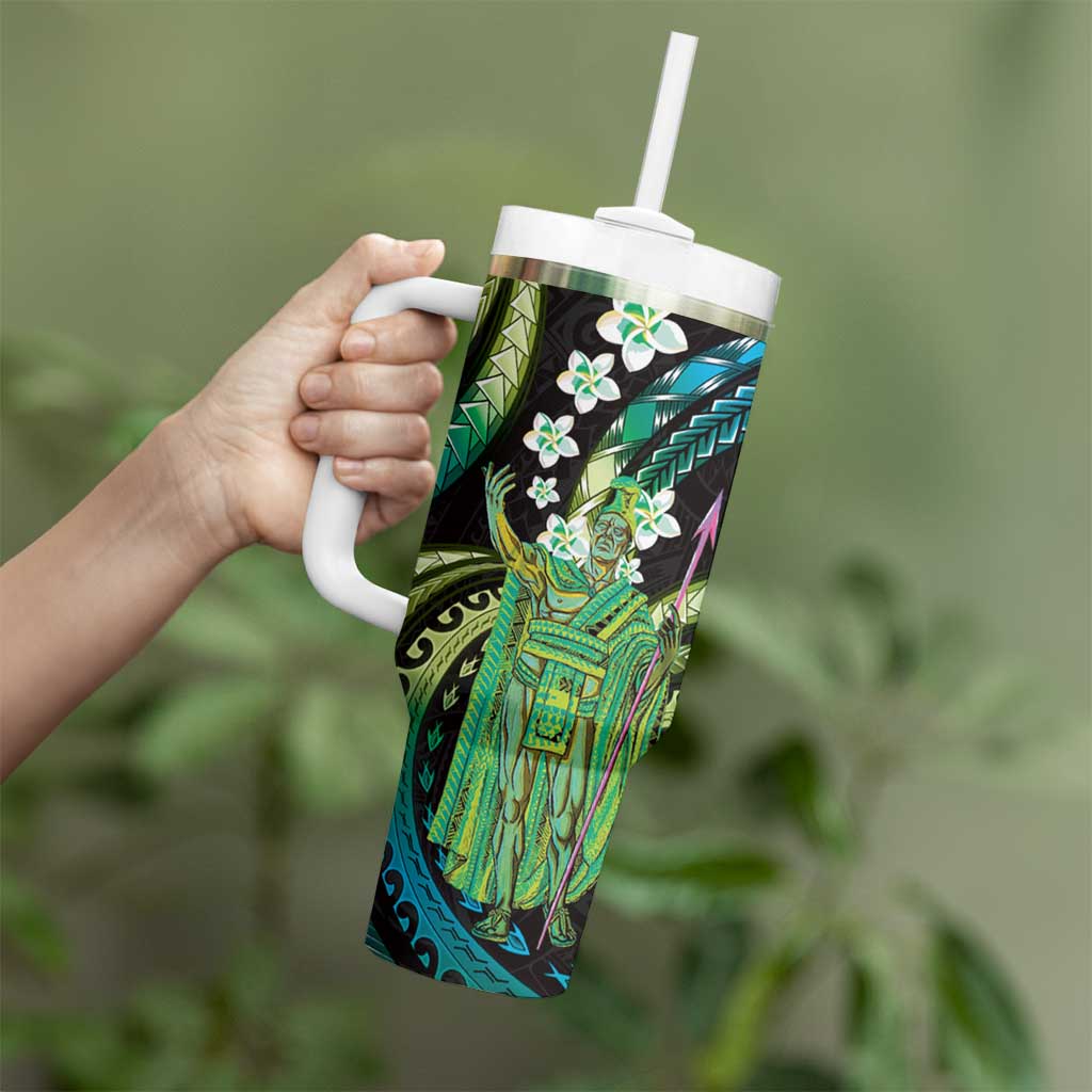Hawaii King Kamehameha Tumbler With Handle Fantastic Plumeria Chartreuse Cyan