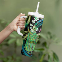 Hawaii King Kamehameha Tumbler With Handle Fantastic Plumeria Chartreuse Cyan