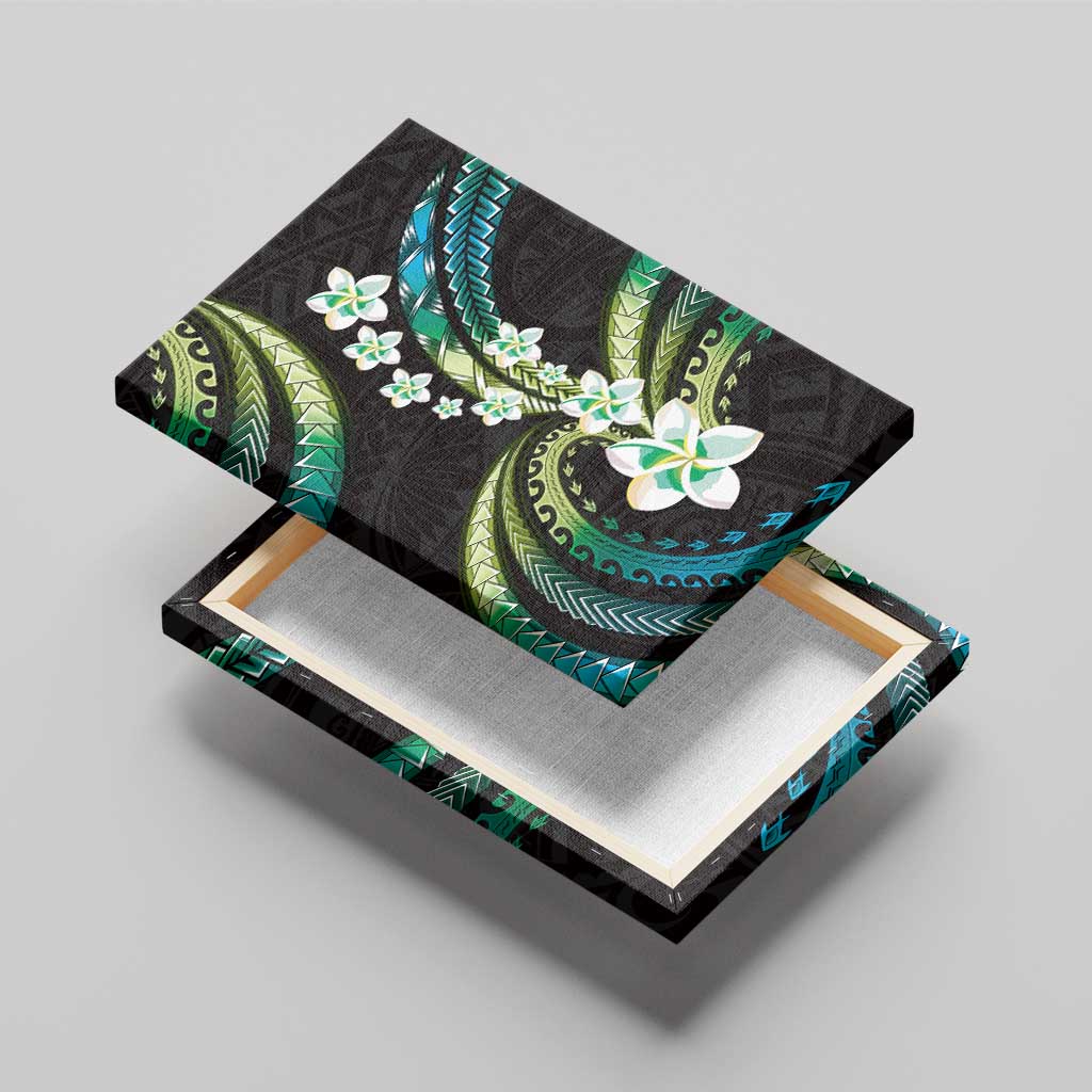 Hawaii Plumeria Canvas Wall Art Chartreuse Cyan Polynesian Pattern