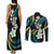 Hawaii Plumeria Couples Matching Tank Maxi Dress and Long Sleeve Button Shirt Chartreuse Cyan Polynesian Pattern