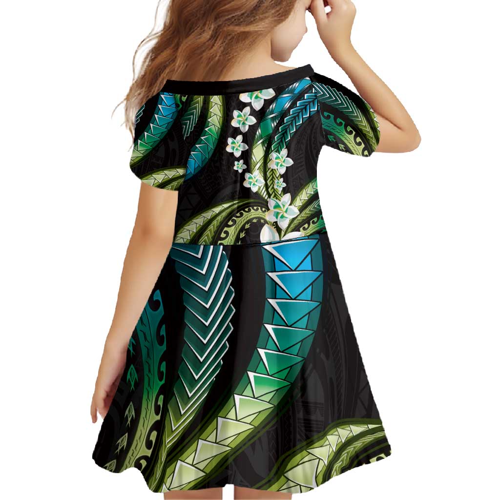 Hawaii Plumeria Family Matching Off Shoulder Maxi Dress and Hawaiian Shirt Chartreuse Cyan Polynesian Pattern LT01 - Polynesian Pride