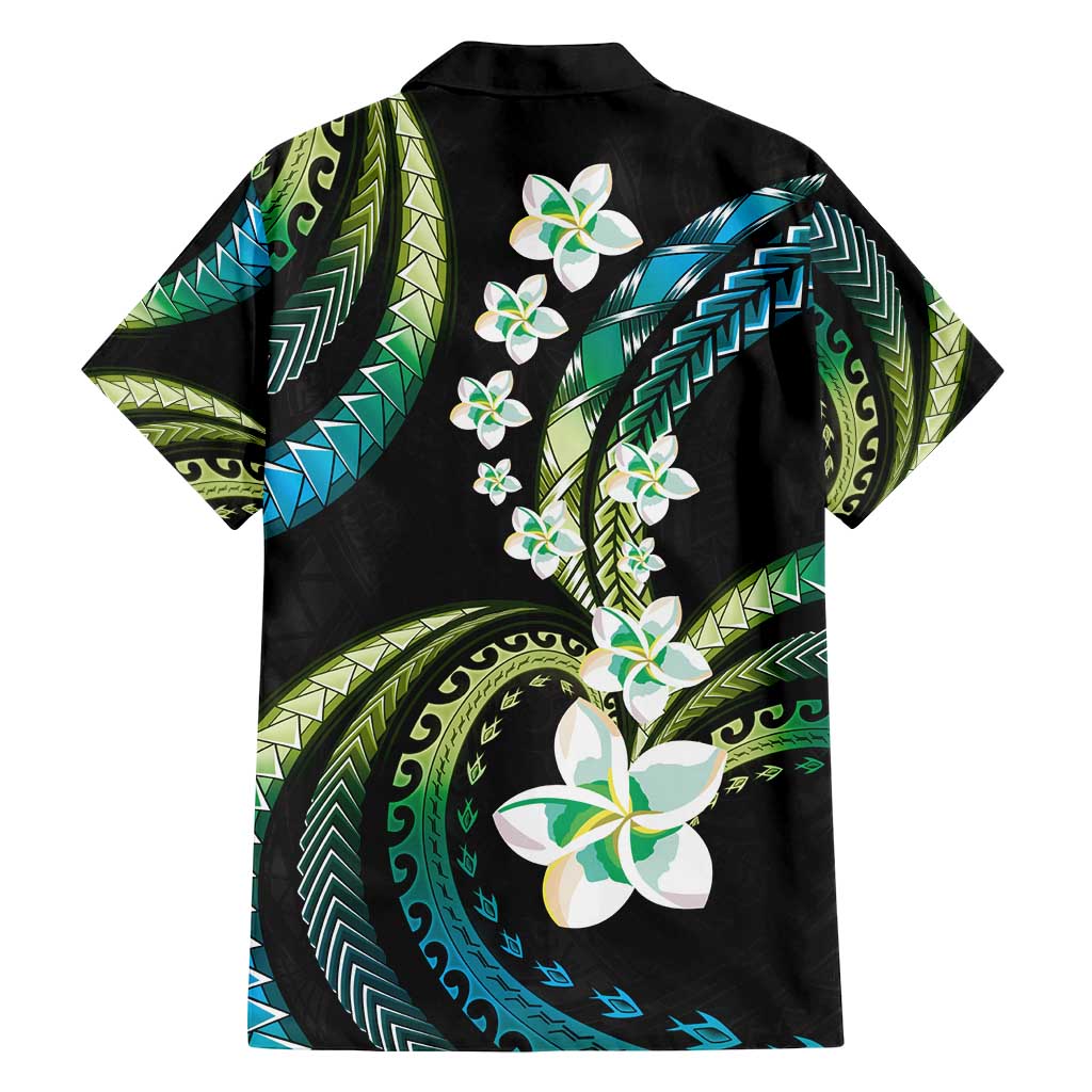 Hawaii Plumeria Family Matching Summer Maxi Dress and Hawaiian Shirt Chartreuse Cyan Polynesian Pattern