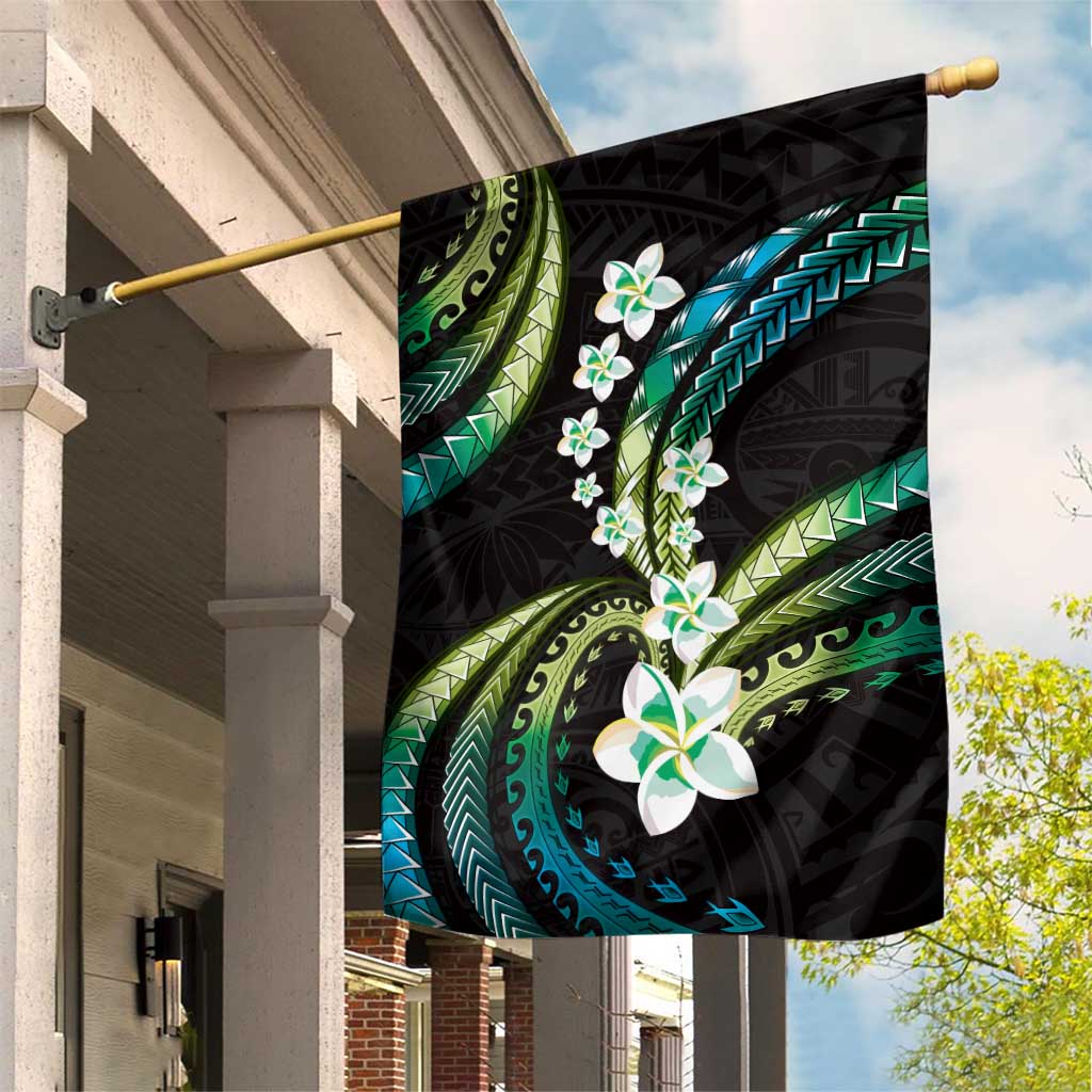 Hawaii Plumeria Garden Flag Chartreuse Cyan Polynesian Pattern LT01 House Flag Cyan - Polynesian Pride