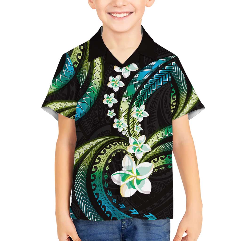 Hawaii Plumeria Hawaiian Shirt Chartreuse Cyan Polynesian Pattern