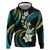 Hawaii Plumeria Hoodie Chartreuse Cyan Polynesian Pattern