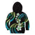 Hawaii Plumeria Kid Hoodie Chartreuse Cyan Polynesian Pattern
